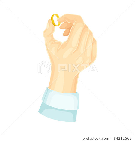 Male hand holding wedding golden ring vector illustration 84211563