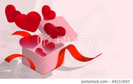 red heart shaped balloons fly out of Gift holiday box. Gifts and surprises for valentine day. Isometric realistic 3D vector red heart shaped balloons fly out of Gift holiday box. Gifts and surprises for valentine day. Isometric realistic 3D vector 84211687