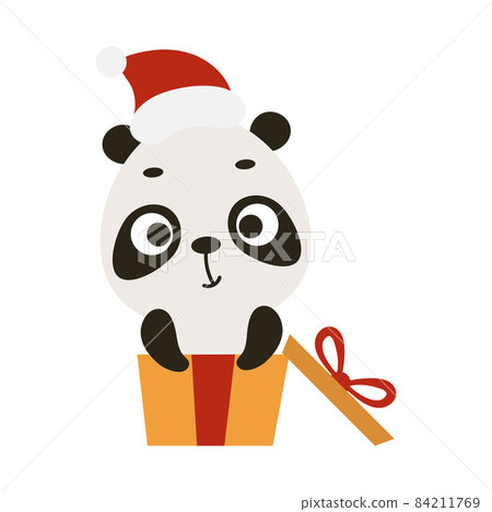Cute Christmas panda sit in gift box on white... - Stock Illustration  [84211769] - PIXTA