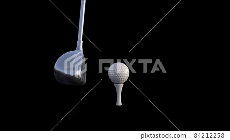 3d render Golf putter and golf ball on a rack on a black background 84212258