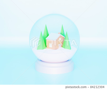 Transparent souvenir Snow Globe with house inside, 3d rendered Transparent souvenir Snow Globe with house inside, 3d rendered 84212304
