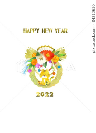 Fashionable New Year's card with cute illustrations of shimenawa and tiger, Tiger Year 2022 Fashionable New Year's card with cute illustrations of shimenawa and tiger, Tiger Year 2022 84213630