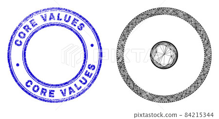 Grunge Core Values Stamp and Net Irregular Mesh Circle Center Icon 84215344