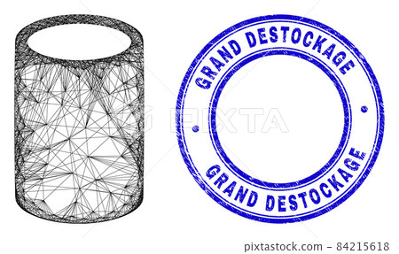 Distress Grand Destockage Stamp Seal and Hatched Irregular Mesh Cylinder Icon Distress Grand Destockage Stamp Seal and Hatched Irregular Mesh Cylinder Icon 84215618