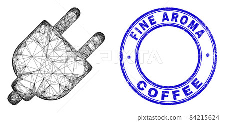 Grunge Fine Aroma Coffee Stamp Seal and Network Irregular Mesh Electrical Plugin Icon 84215624