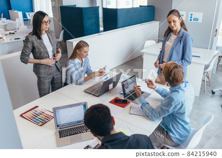 Team of business professionals having a discussion during a briefing. 84215940
