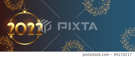 golden new year 2022 banner with fireworks golden new year 2022 banner with fireworks 84219217