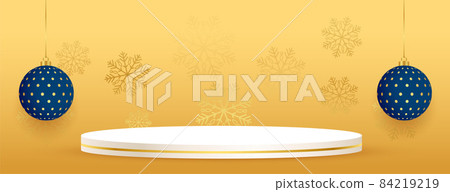 golden christmas banner with podium and realistic balls golden christmas banner with podium and realistic balls 84219219