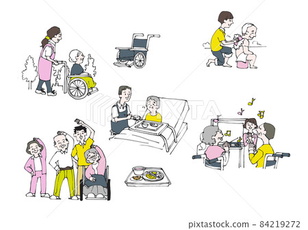 一組與長期護理相關的插圖 84219272