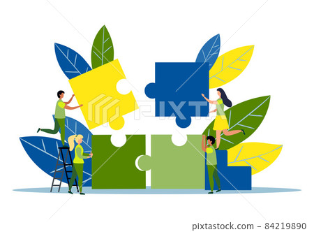 Business concept. Team metaphor. people connecting puzzle elements. illustration flat design style. Symbol of teamwork, cooperation, partnership. Business concept. Team metaphor. people connecting puzzle elements. illustration flat design style. Symbol of teamwork, cooperation, partnership. 84219890