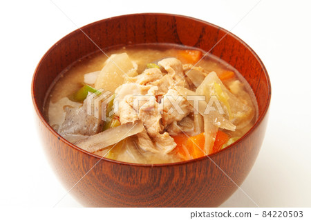 Miso soup with pork and vegetables  84220503