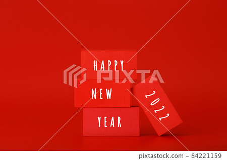 Happy New Year 2022 red minimal concept against red background Happy New Year 2022 red minimal concept against red background 84221159