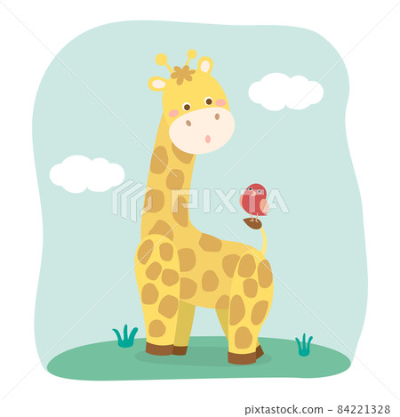 Cute giraffe cartoon illustration Vector. 84221328