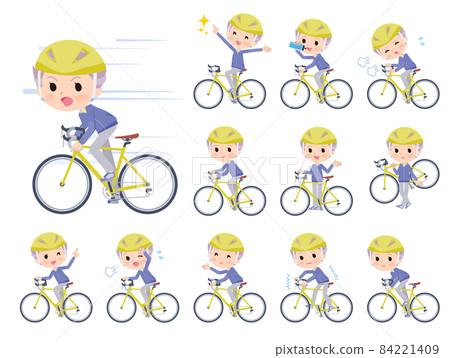 Blue jersey elderly woman set on a road bike Blue jersey elderly woman set on a road bike 84221409