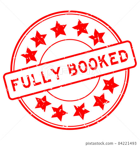Grunge red fully booked word with star icon round rubber seal stamp on white background Grunge red fully booked word with star icon round rubber seal stamp on white background 84221493