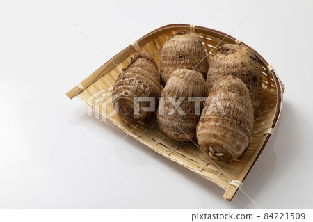 White background taro on a colander 84221509