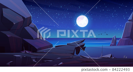 Night landscape with sea, moon and mountains Night landscape with sea, moon and mountains 84222493