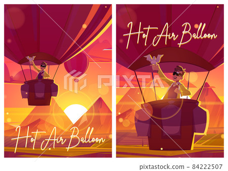 Hot air balloon with man and dove at sunset 84222507