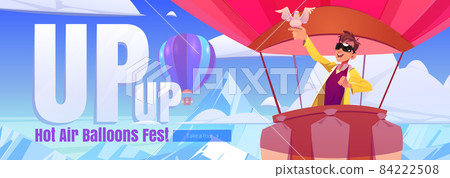 Hot air balloons fest cartoon web banner, travel 84222508
