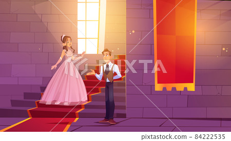 Prince invite princess for dance in castle hall 84222535