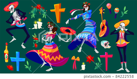 Mexican Day of the dead, Dia de los muertos set 84222558