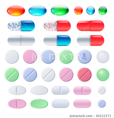 Pills, tablets and medicine drugs, capsules set 84222571