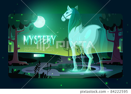 Banner of mystery with horse ghost in forest 84222595