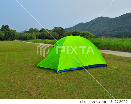 Image of tent, solo tent, camp, Shikoku, at the lawn open space in the lower reaches of the Shimanto River (9) 84222652