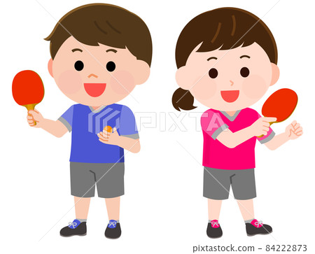 男孩和女孩打乒乓球的站立姿勢插圖 男孩和女孩打乒乓球的站立姿勢插圖 84222873