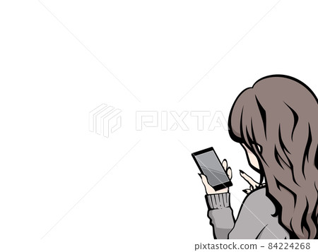 Illustration of a woman with a smartphone_rear view_frame Illustration of a woman with a smartphone_rear view_frame 84224268