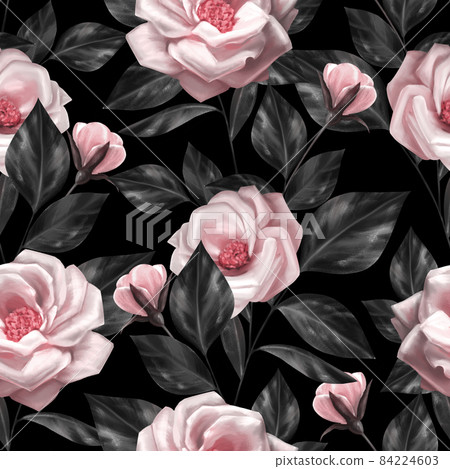 Floral seamless pattern with white rose flowers... - Stock Illustration ...