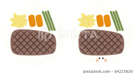 Steak with corn, carrots and green beans with and without face Steak with corn, carrots and green beans with and without face 84225620