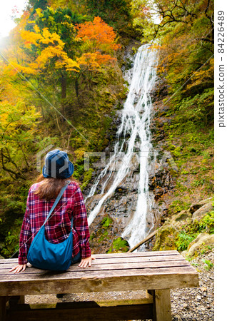 Marugami Waterfall on a middle-aged woman traveling alone 84226489