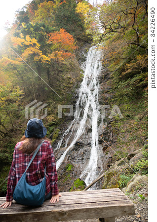 Marugami Waterfall on a middle-aged woman traveling alone 84226490