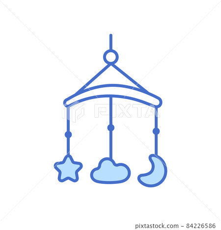 Thin line crib mobile icon. Outline blue color baby toy isolated on white background. Cute decor for newborns room element design. Kids object vector illustration. Thin line crib mobile icon. Outline blue color baby toy isolated on white background. Cute decor for newborns room element design. Kids object vector illustration. 84226586