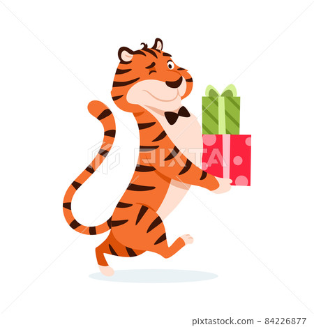 Wildcat Christmas 2022 Cute Cartoon Tiger With Christmas Presents... - Stock Illustration  [84226877] - Pixta