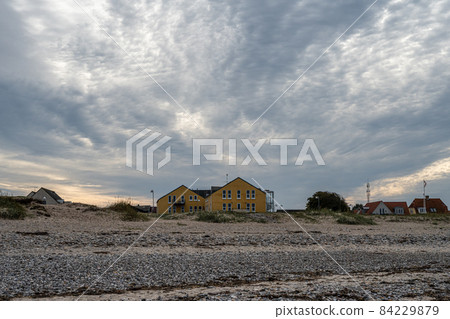 A beautiful dark sky over a beach. Picture from Gilleleje, Denmark 84229879