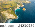 Aerial view on tropical coast Kelingking Beach with turquoise sea in Nusa Penida island, Bali 84230589