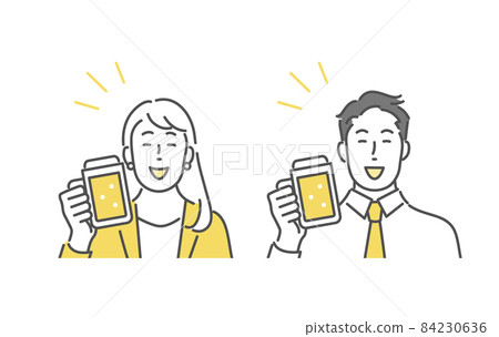 Image illustration material of a business person with a happy expression with a beer mug in one hand 84230636