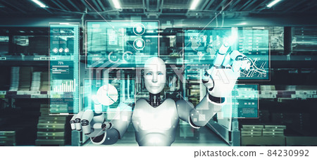 Innovative industry robot working in warehouse for human labor replacement 84230992