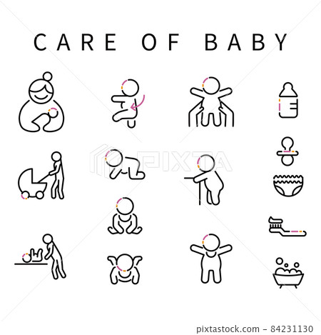 Line art, 3-color icon, baby care, black keynote 84231130
