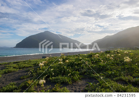 嵯峨市龜前元樽海岸的濱湯與大海 嵯峨市龜前元樽海岸的濱湯與大海 84231595