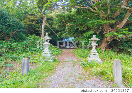The lantern and main shrine of Kobuto Shrine in Kamae, Saiki City 84231857