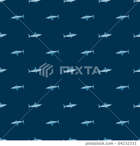 Seamless pattern shark Mako on teal background. Animal templates for fabric. 84232331