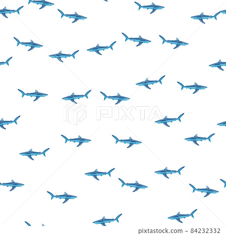 Seamless pattern Blue shark isolated on white background. Texture of marine fish for any purpose. 84232332
