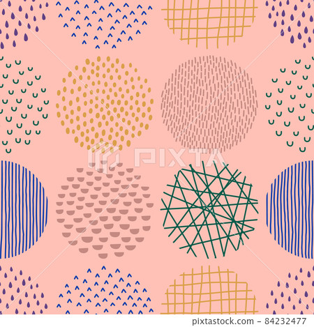 Hand Drawn Circle Shapes Pattern in a Contemporary Style of Dots, Drops, Strokes, Arcs, Ticks, Line. Vector 84232477