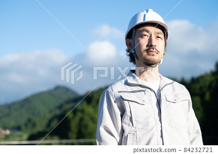 There is a copy space for a man in work clothes with a serious look that seems to be left to you There is a copy space for a man in work clothes with a serious look that seems to be left to you 84232721