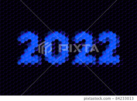 Sign of the 2022 year with hex pixel grid. New Years number or digits for holiday eve celebration card or calendar. 84233013