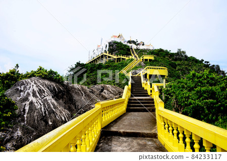 Beautiful yellow staircase, Endless staircase to Public place Wat Khao Chong Krachok Temple ( Wat Thammikaram Worawihan) 84233117