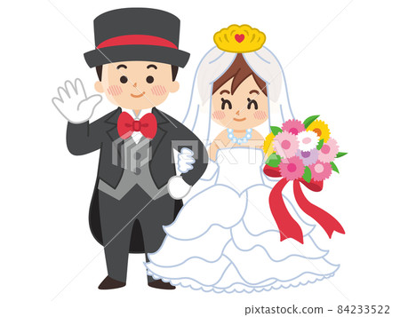 Bride in wedding dress and groom in black tie 84233522